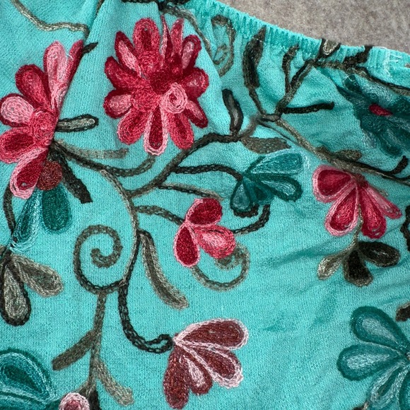 Kindred Turquoise Embroidered Floral Dragonflies Scoop Neck Blouse Top 2X - Picture 3 of 8
